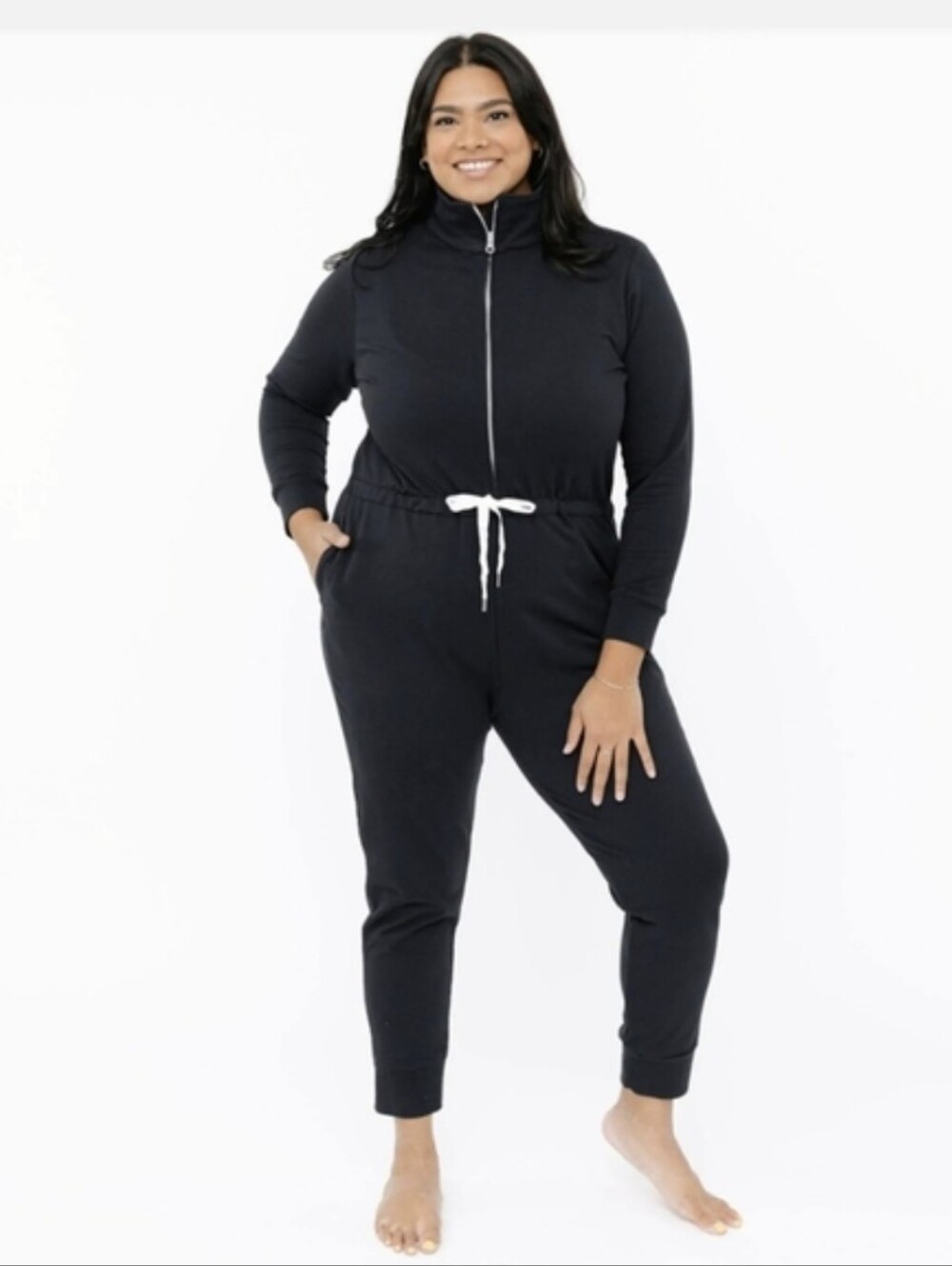 Smash + Tess Black Zip-Front Jumpsuit with White Drawstring